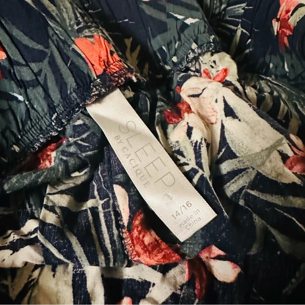 Cacique Navy Tropical Floral Pajama Pants with Coral Flowers